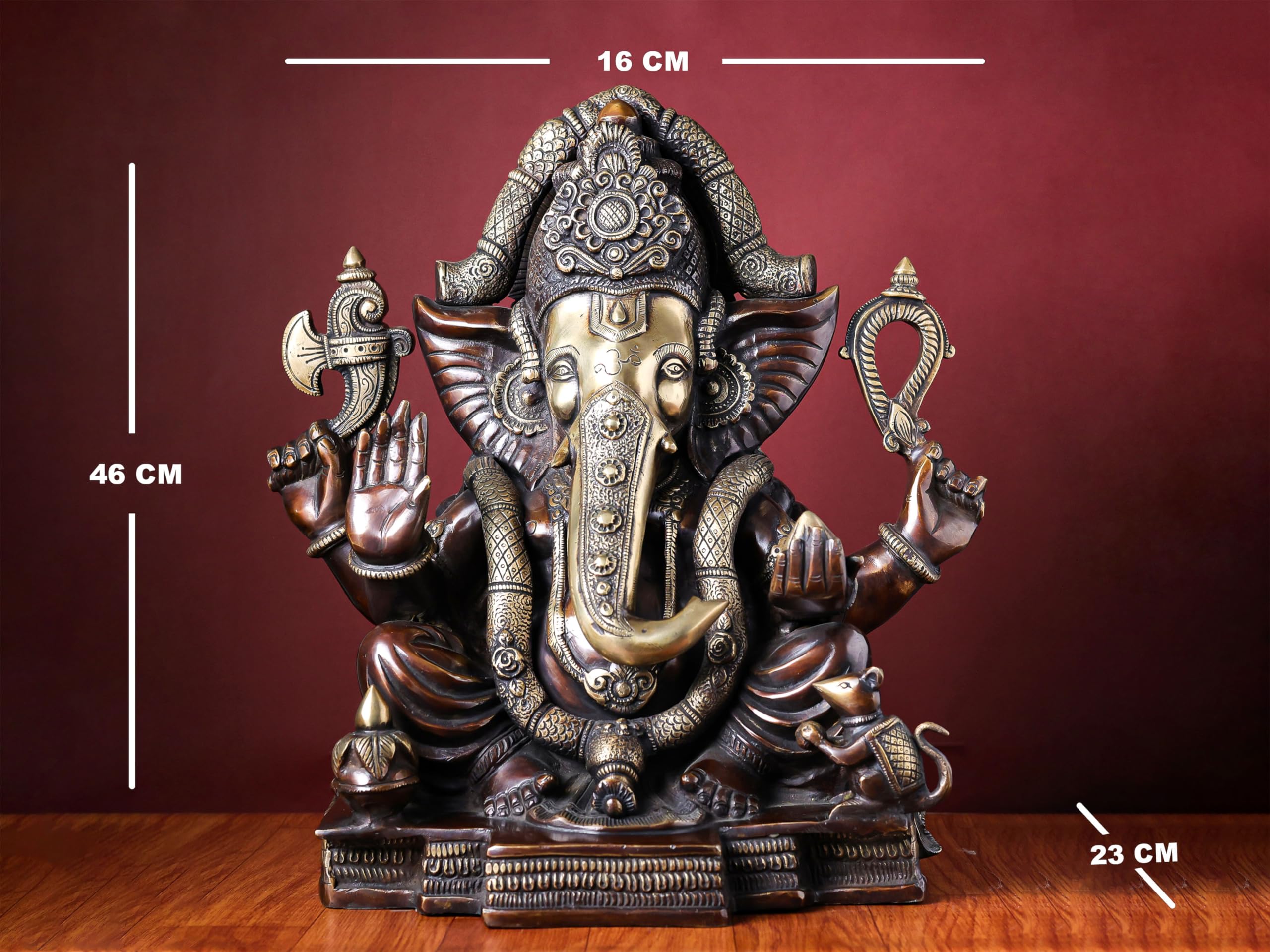 Brass Ganesha Statue With Mosaic, 46 Cm Brass Ganesh Statue, Ganpati Idol, Good Luck Gift For New Beginnings, House Warming Gift
